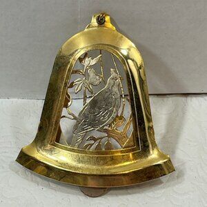 VTG Brass Partridge in a Pear Tree Christmas Tree Hanging Bell Ornament